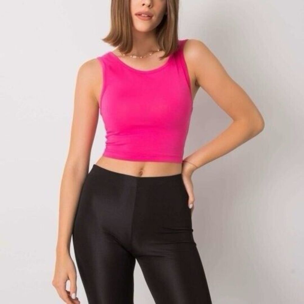 ANWND Women's Neon Bright Pink Cropped Fitted Tank Top NEW Size M